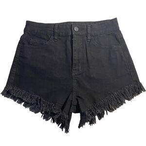 No Boundaries Women's High-Rise‎ Frayed Hem Jean Shorts Black Size 5 Punk Rock